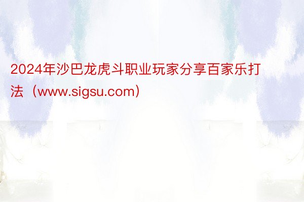 2024年沙巴龙虎斗职业玩家分享百家乐打法（www.sigsu.com）